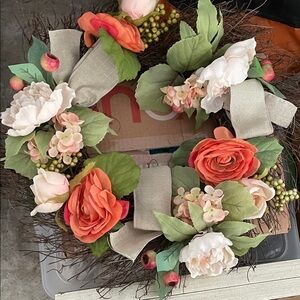 Floral Wreath with Orange and Pink Roses